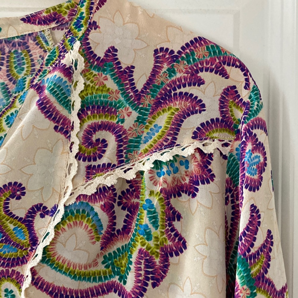 Johnny Was XL Noellie 100% silk Multicolor Paisley Blouse Long Sleeves - Picture 3 of 14